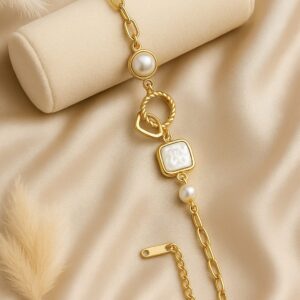 Elegant Pearl & Geometric Link Bracelet