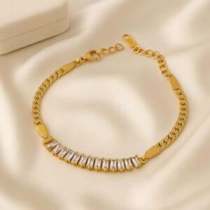 Elegant Zirconia Embedded Gold-Plated Chain Bracelet