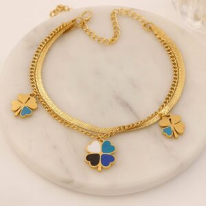 Lucky Clover Multicolor Charm Gold-Plated Bracelet