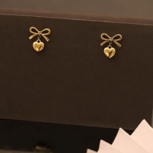 Golden Bow & Heart Drop Earrings