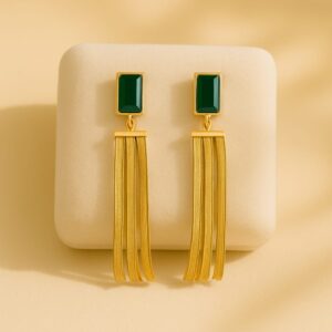 Emerald Tassel Statement Earrings