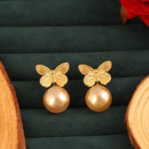 Golden Butterfly Pearl Stud Earrings