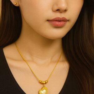 Golden Pearl Heart Pendant Chain