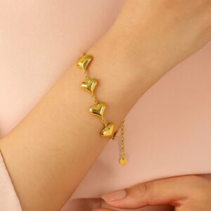 Golden Puffed Heart Chain Bracelet