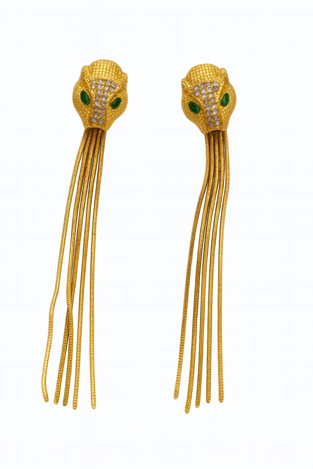 Emerald Panther Tassel Statement Earrings - Image 2