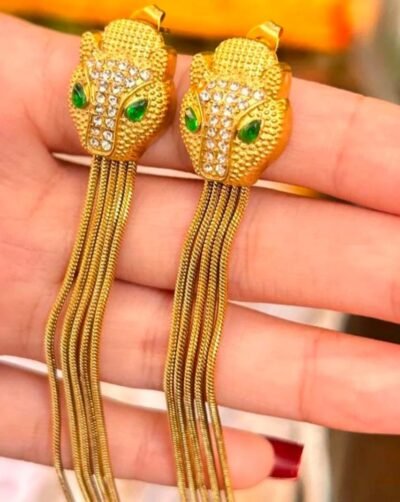Emerald Panther Tassel Statement Earrings