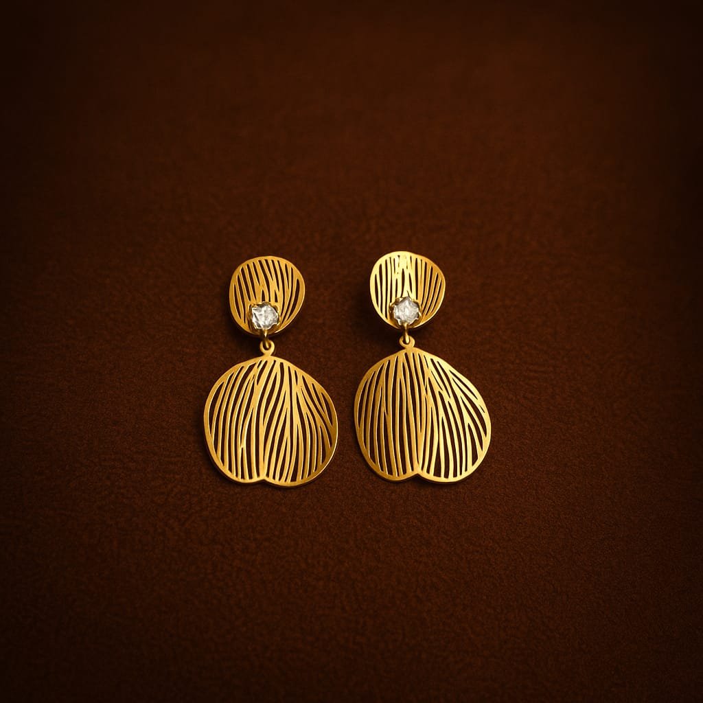 Golden Petal Cutwork Statement Earrings - Image 2