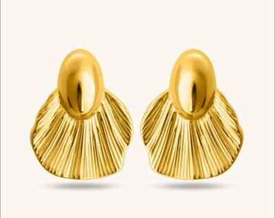 Golden Fan Shell Statement Earrings