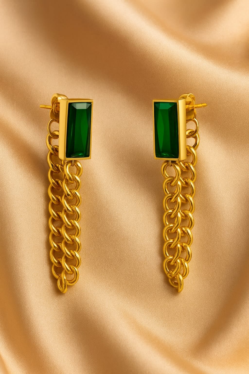 Sioura Emerald Luxe Chain Drop Earrings