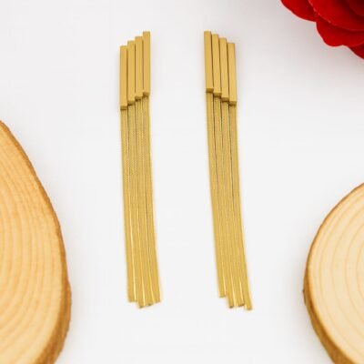Golden Linear Tassel Drop Earrings