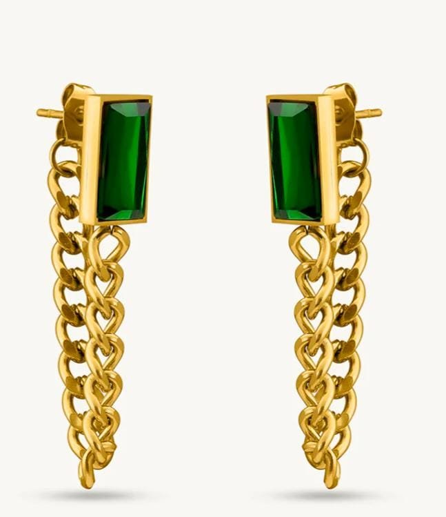 Sioura Emerald Luxe Chain Drop Earrings - Image 3