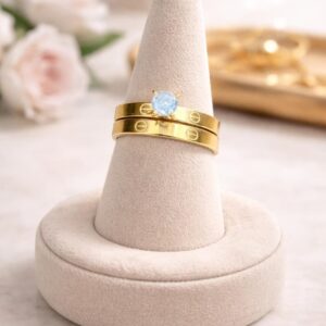 Sioura Korean Luxe Solitaire Stack Ring (Gold Finish)