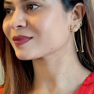 Sioura Korean-Style Gold Bow Drop Earrings
