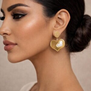 Sioura Golden Heart Pearl Drop Earrings