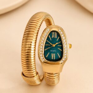 Sioura Serpentina Luxe Cuff Watch – Emerald Green Dial