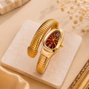 Sioura Serpentine Luxe Gold Bracelet Watch – Ruby Red Dial