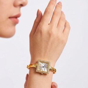 Sioura Square Crystal Gold Bangle Watch
